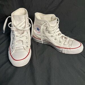 Converse White High-Tops with Red and Blue Accents